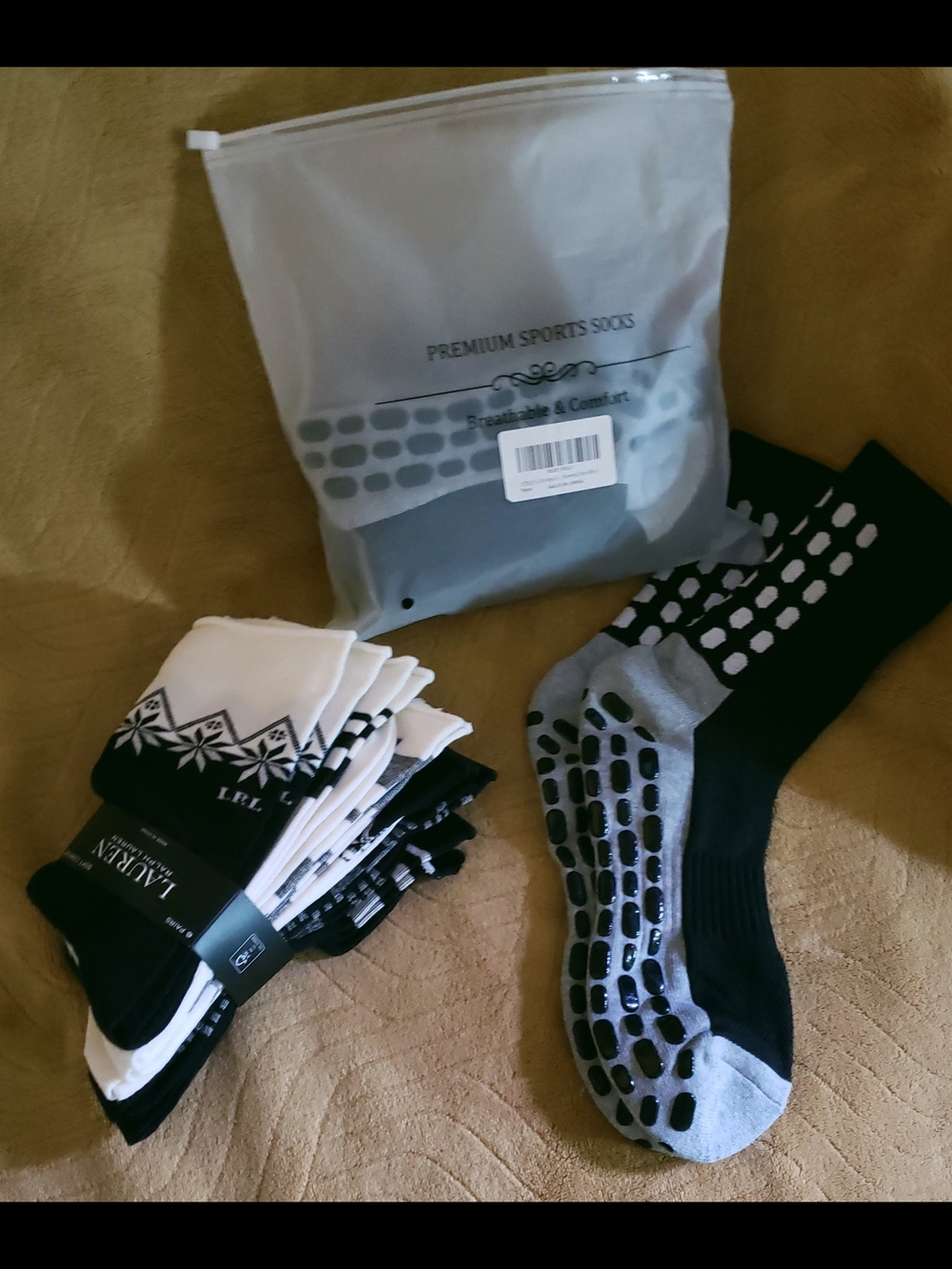 Premium  Socks 6 Pair Black/Grey Grip Socks   6 Pair Ralph Lauren